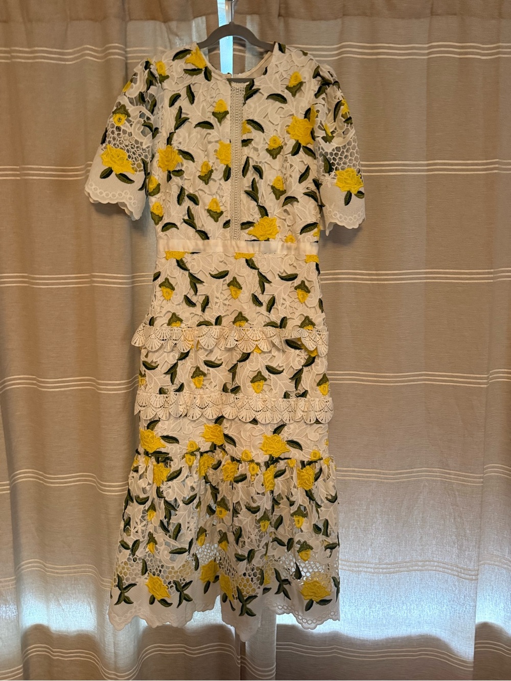 Just Me White & Yellow Floral Lace Tiered Dress